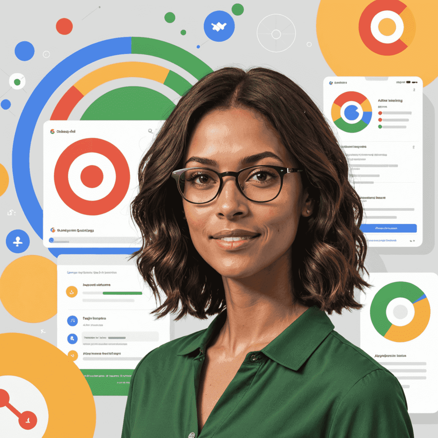 Схема продвинутых настроек таргетинга в Google Ads, включая демографические данные, аудитории по интересам и пользовательские сегменты