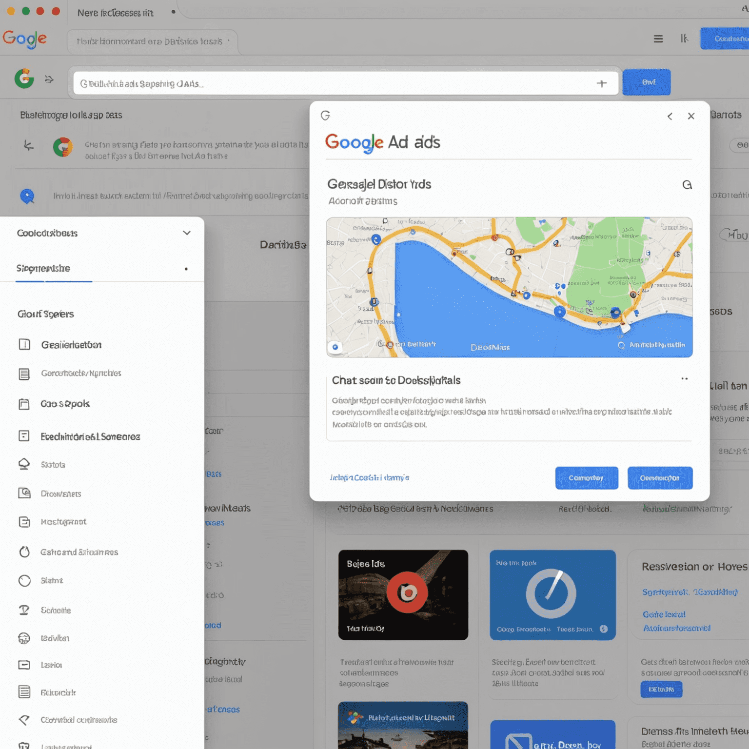 Панель управления Google Ads с выделенными опциями таргетинга