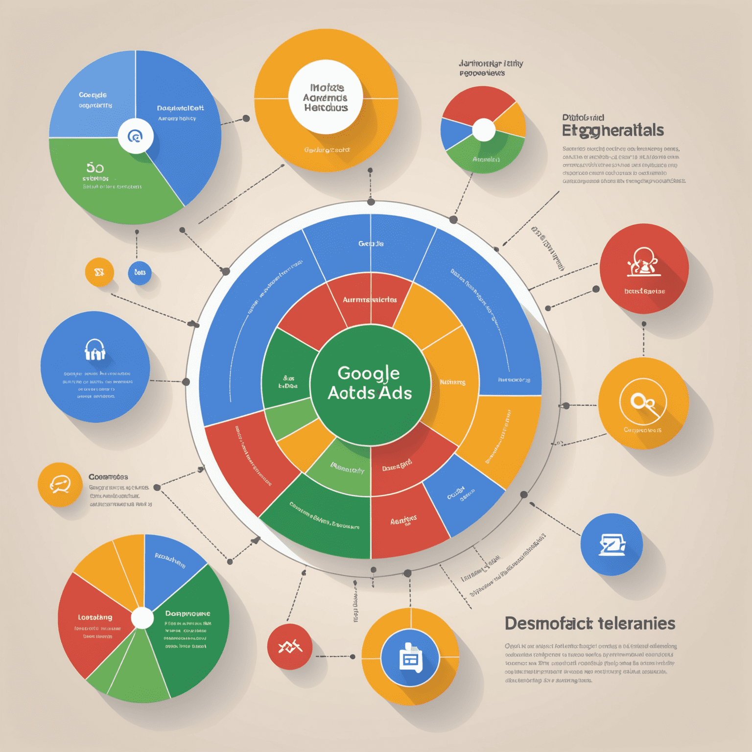 Диаграмма, показывающая пересечение различных методов таргетинга в Google Ads: демографического, аффинити-аудиторий и пользовательских аудиторий по интересам